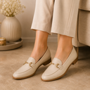 BRIURY Elegant Beige Loafers for Women – Gold Detail Slip-On Shoes
