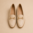 BRIURY Elegant Beige Loafers for Women – Gold Detail Slip-On Shoes